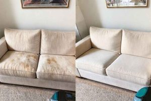 Nettoyage d'un canapé shampouineuse avant après