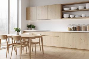 Une cuisine scandinave moderne et fonctionnelle. Découvrez comment allier esthétique et praticité avec des matériaux naturels
