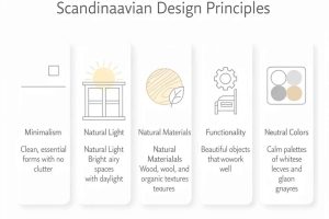 Découvrez les 5 principes du style scandinave avec cette infographie claire et moderne. Idéal pour comprendre les bases de la déco nordique