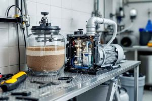Nettoyage du filtre à sable et entretien du système de filtration d'une piscine moderne