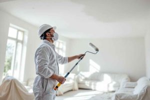 Peindre un plafond avec rouleau et perche télescopique. Technique pour éviter les traces et travailler efficacement. Conseils bricolage peinture plafond