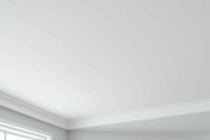 Plafond blanc parfaitement peint sans traces. Finition mate professionnelle. Inspiration rénovation intérieure peinture plafond réussi