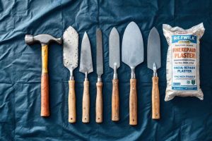Voici le matériel indispensable pour réparer un enduit gratté extérieur : marteau, burin, truelle, grillage d'armature et enduit de réparation. Une checklist pratique avant de commencer