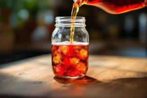 La recette de l'appât pour piège à guêpe maison : bière brune, sirop de fruits rouges et vinaigre, un mélange sélectif qui attire les guêpes sans nuire aux abeilles